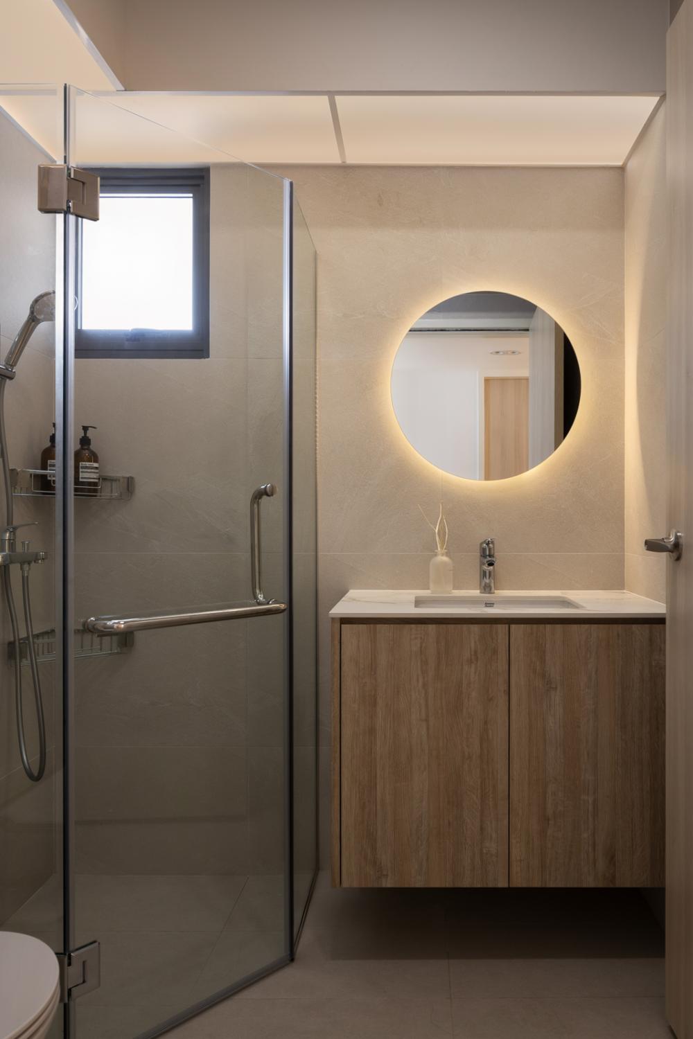 Scandinavian Bathroom with Mirror and Shower Screen