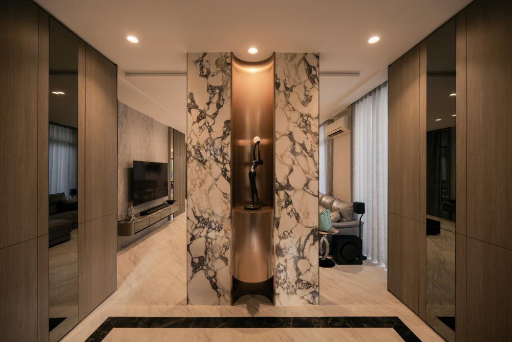 Contemporary Entryway with Feature Wall and Mirror
