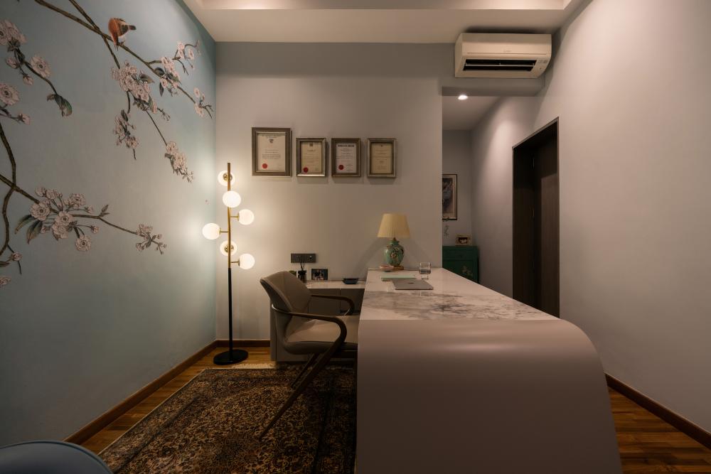Contemporary Office with Desk and Desk Chairs