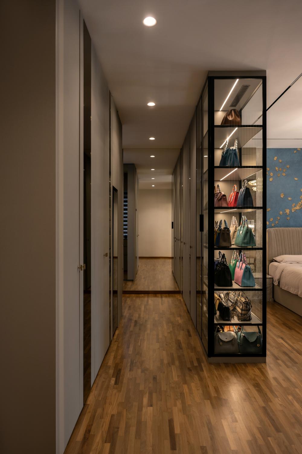 Contemporary Bedroom with Wood Flooring and Wardrobe