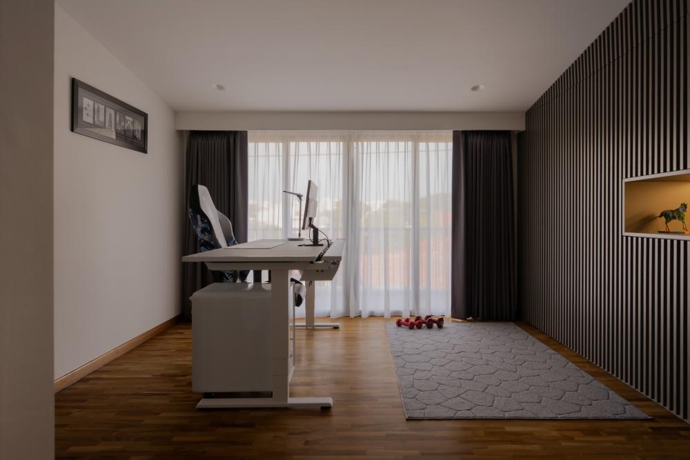 Contemporary Home Office with Desk and Desk Chairs