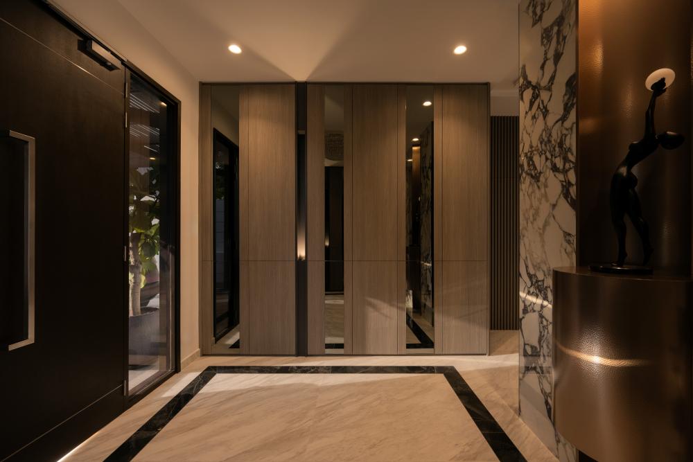 Contemporary Entryway with Mirror and Console Table