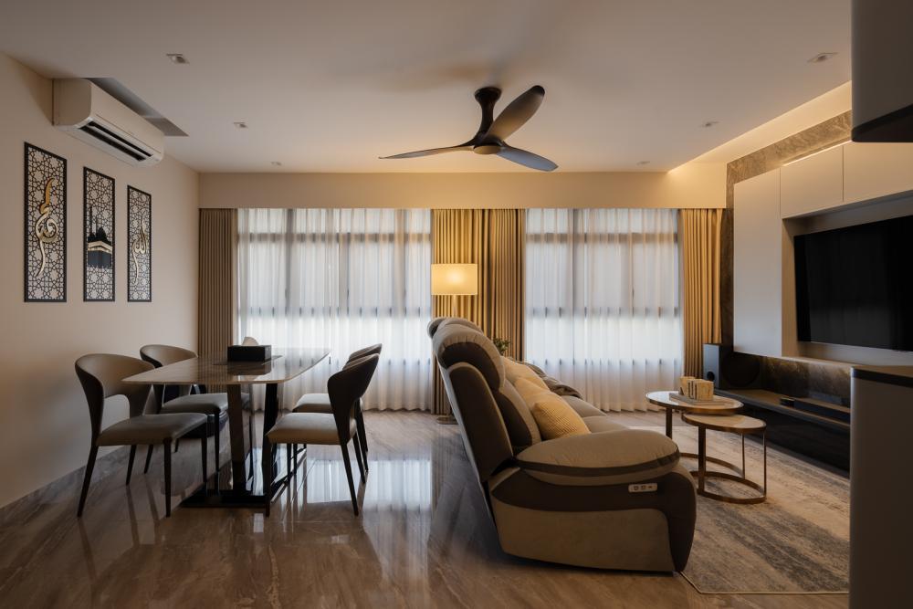 Modern Living Room with Homogeneous Tiles and Marble Floor