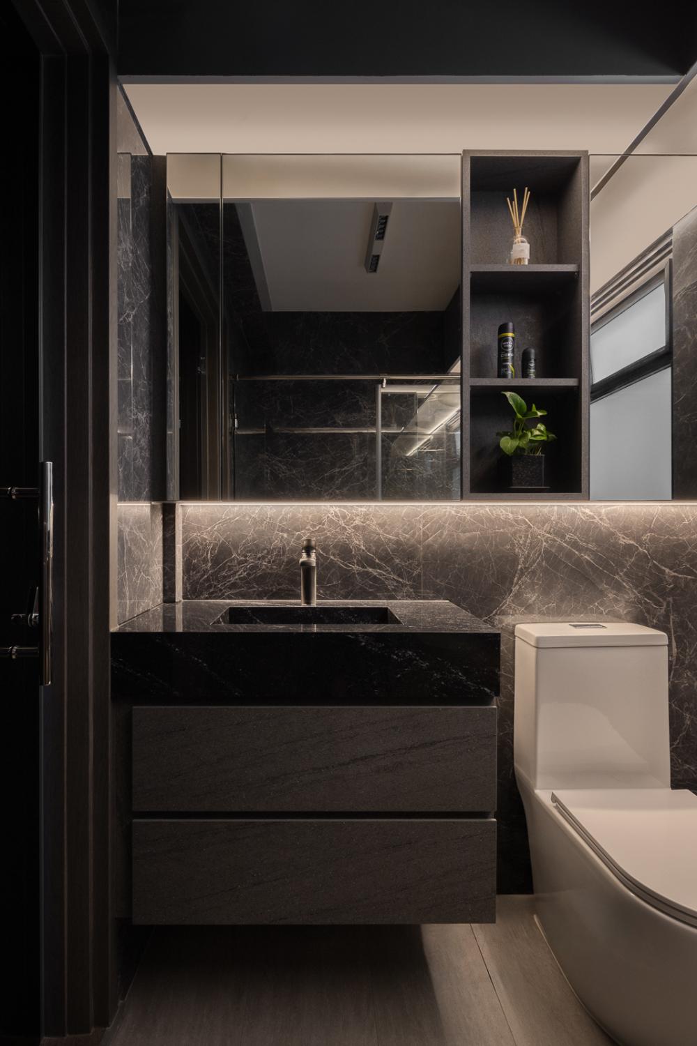 Modern Bathroom with Countertop and Homogeneous Tiles