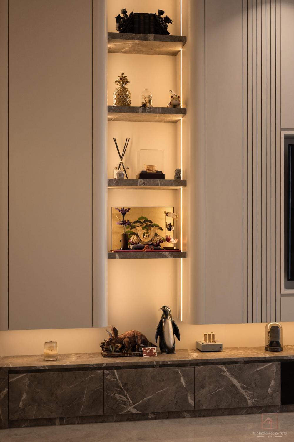Contemporary Living Room with Bookshelf and Settee