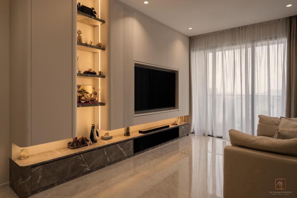 Contemporary Living Room with Bookshelf and Settee