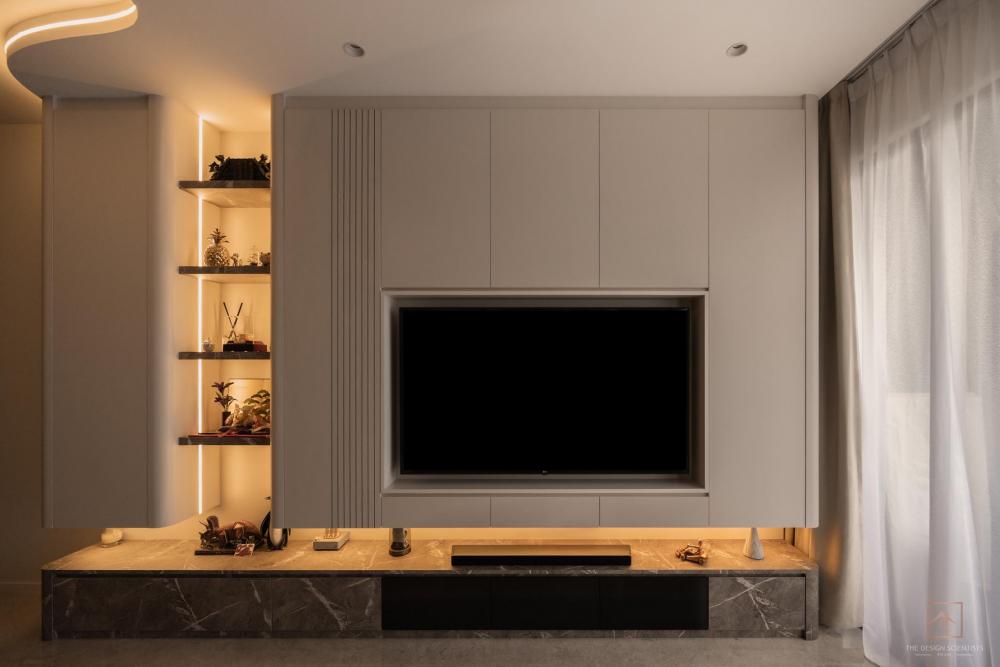 Contemporary Living Room with Bookshelf and Settee