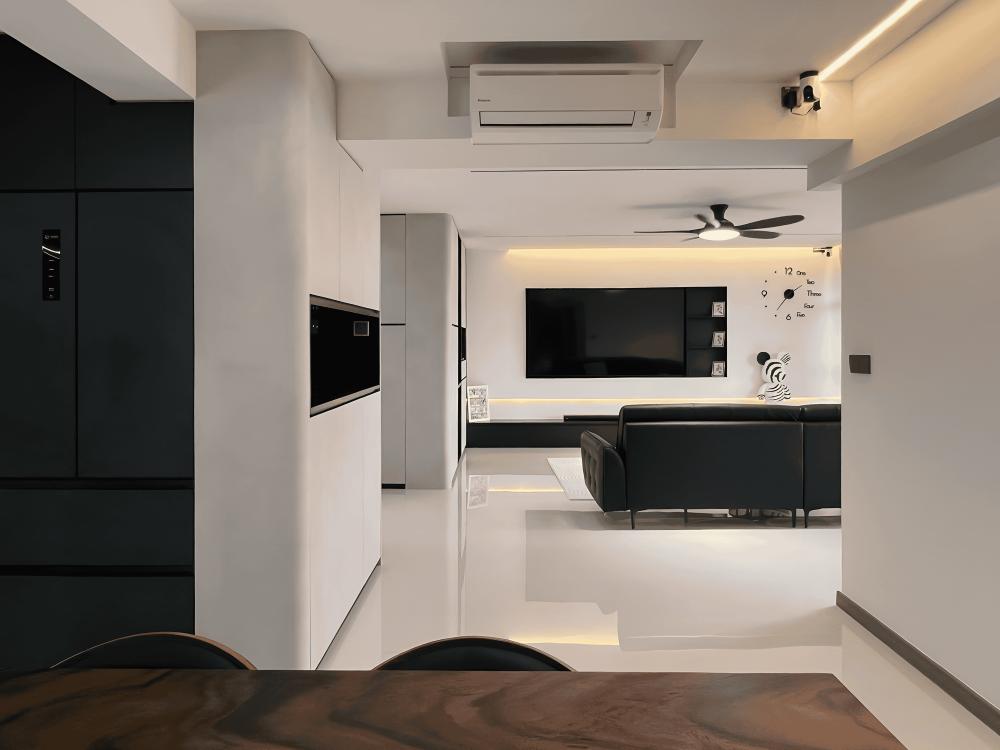 Modern Hallway with TV Console and Sofa