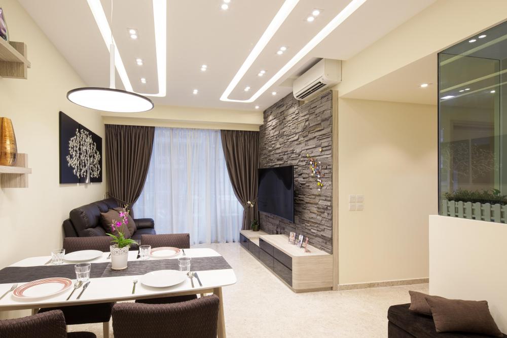 Modern Living Room with TV Console and Feature Wall
