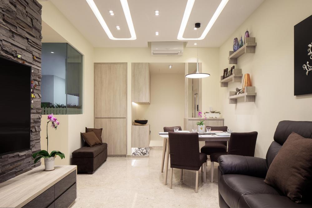 Modern Living Room with Bookshelf and Room Divider