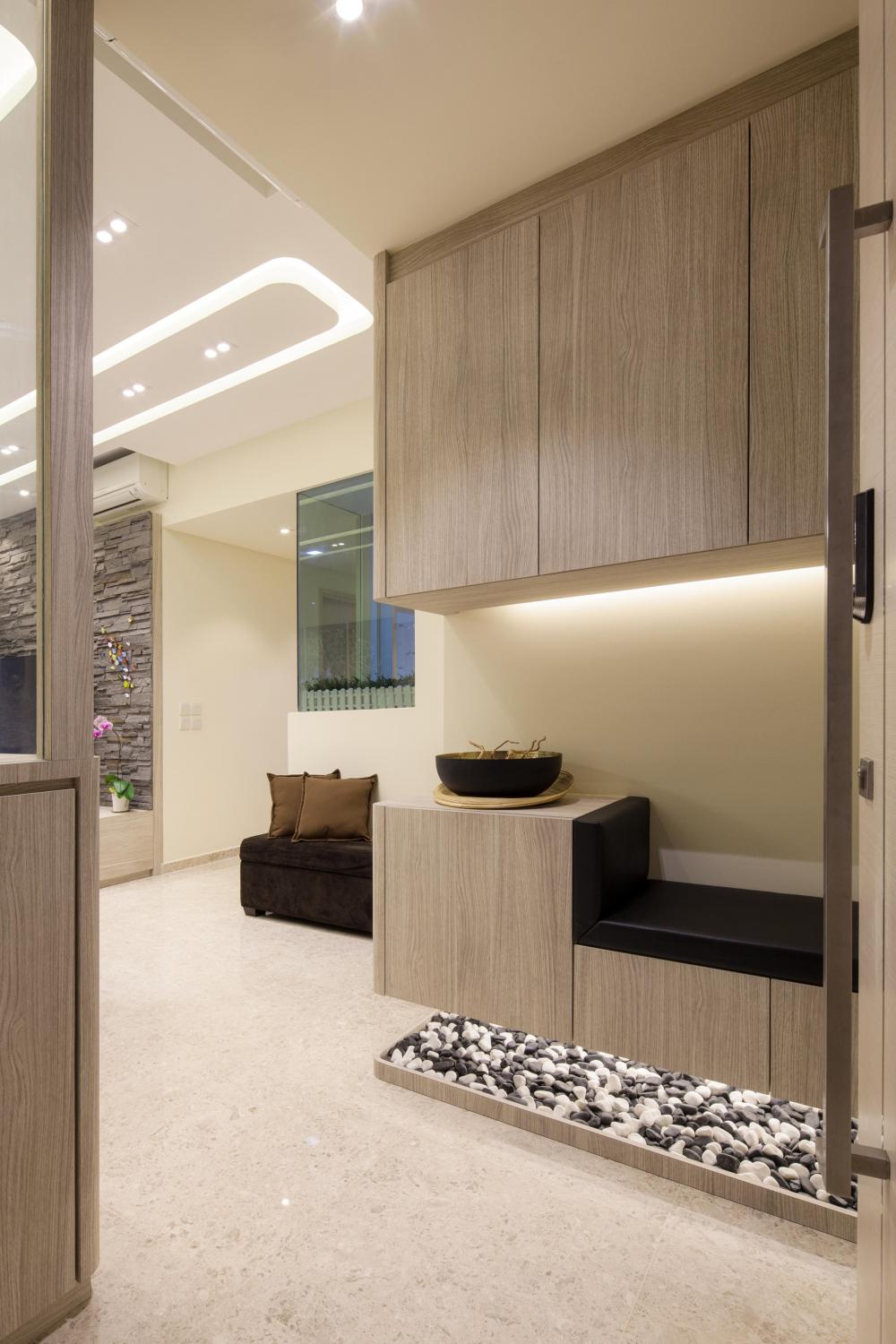 Modern Entryway with Seating Bench and Small Storage