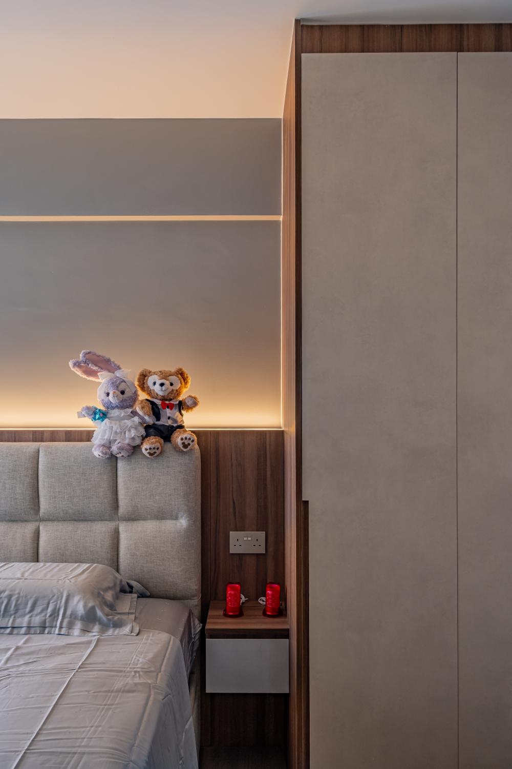 Scandinavian Bedroom with Feature Wall and Cove Lighting