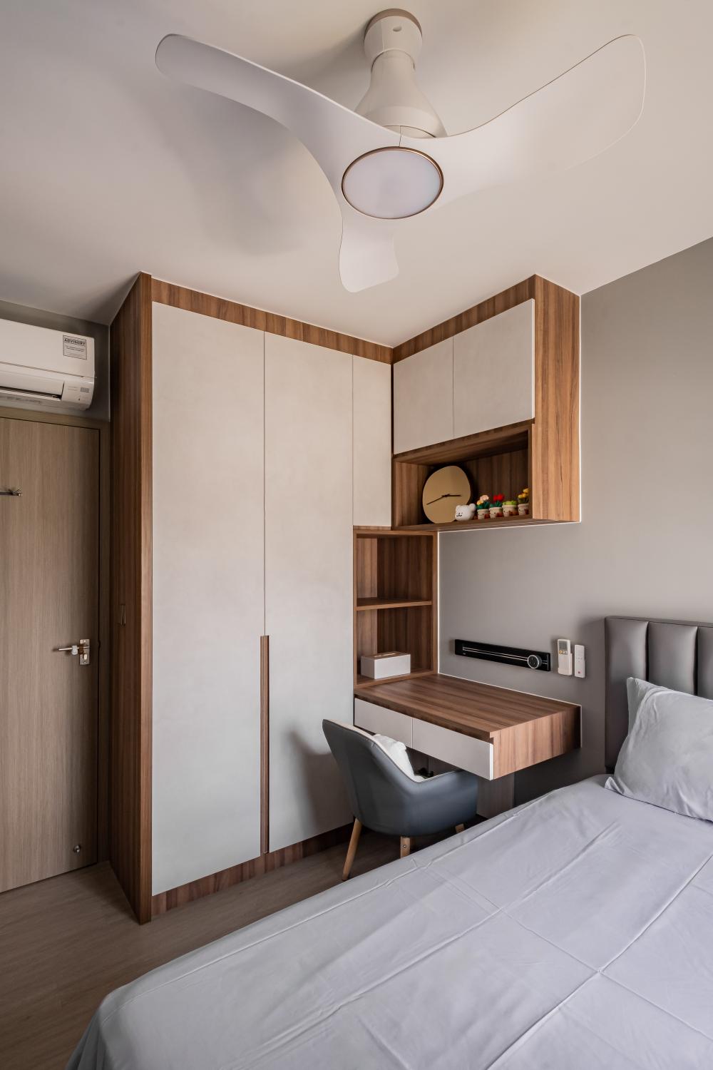 Scandinavian Bedroom with Bookshelf and Dressing Table