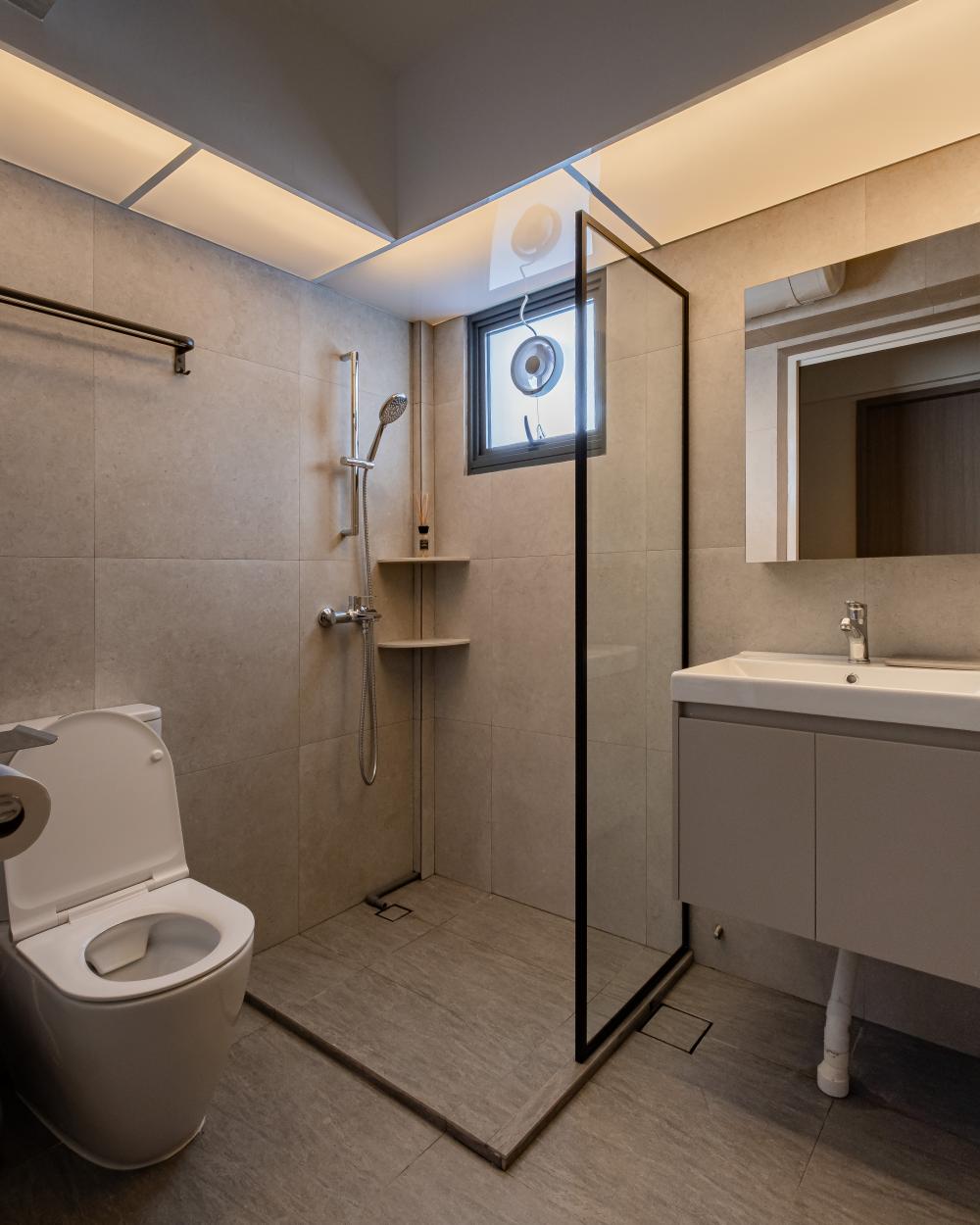 Scandinavian Bathroom with Countertop and Mirror