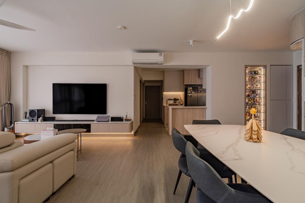Scandinavian Living Room with Vinyl Flooring and TV Console