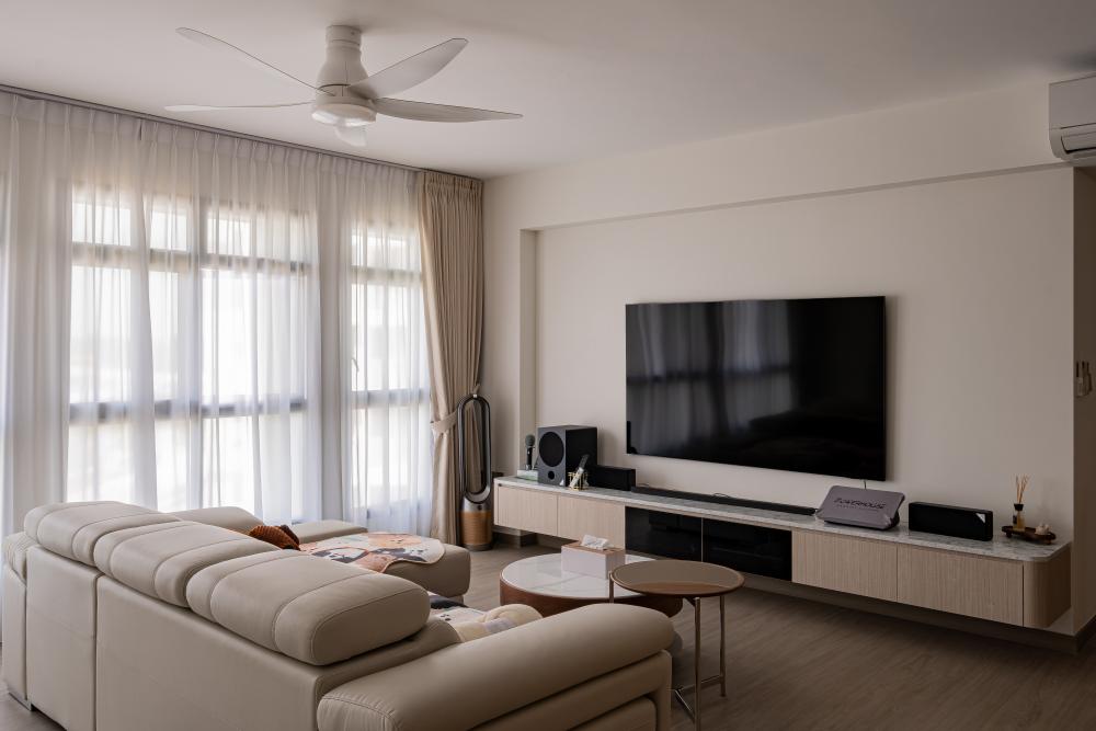 Scandinavian Living Room with Vinyl Flooring and TV Console
