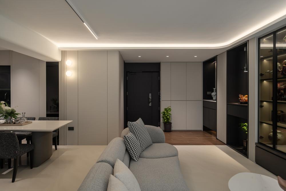 Modern Foyer with Feature Wall and Cove Lighting