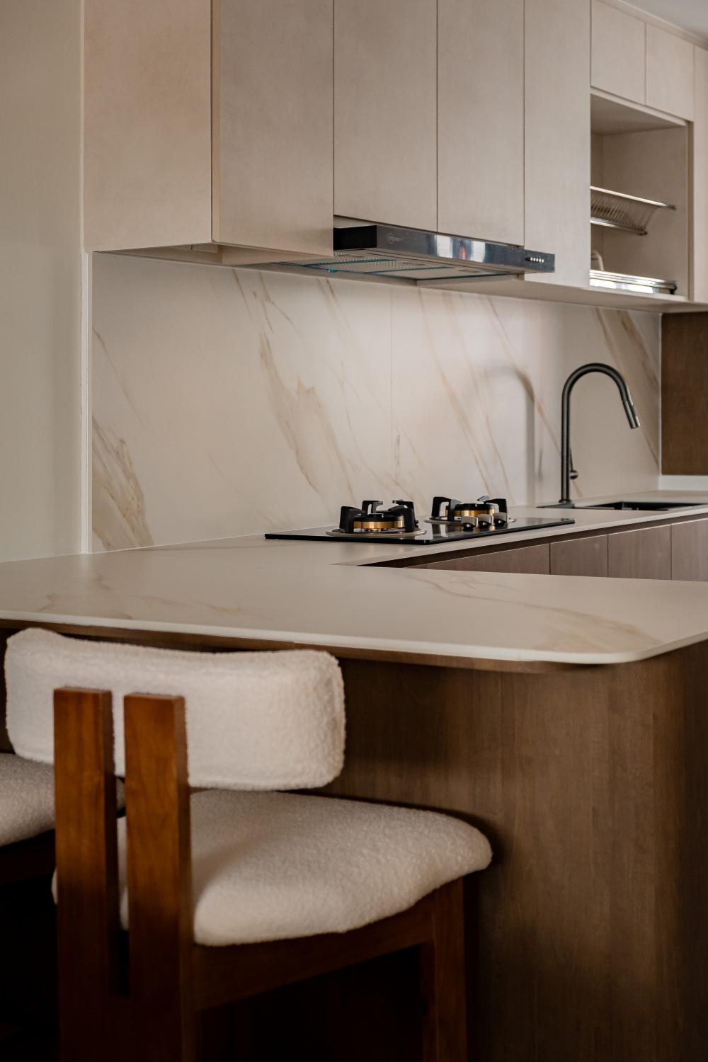 Asian Dining Room with Kitchen Island and Dining Table