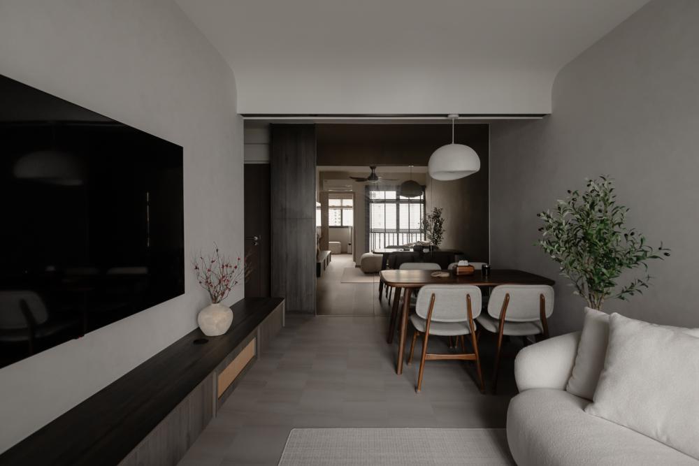 Modern Dining Room with Drop Light and Chandelier