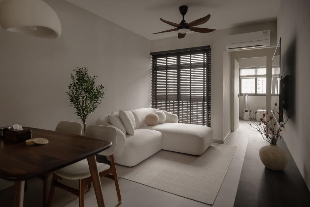 Modern Living Room with Homogeneous Tiles and Cement Floor