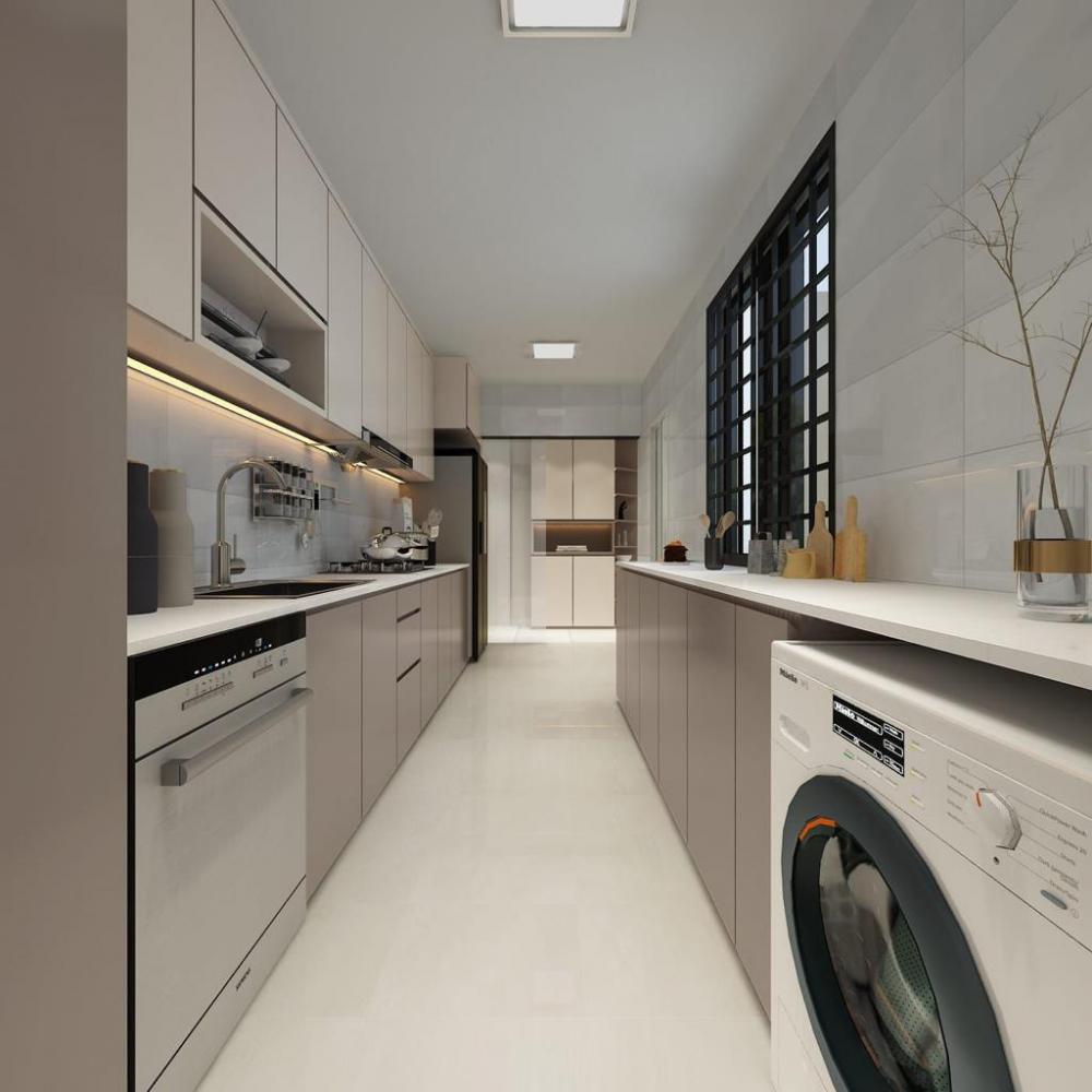Minimalist Kitchen with Kitchen Window and Kitchen Backsplash