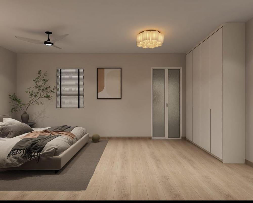 Minimalist Bedroom with Wardrobe and Roller Blinds