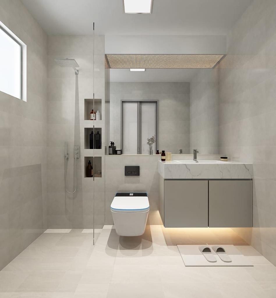 Minimalist Bathroom with Mirror and Shower Screen