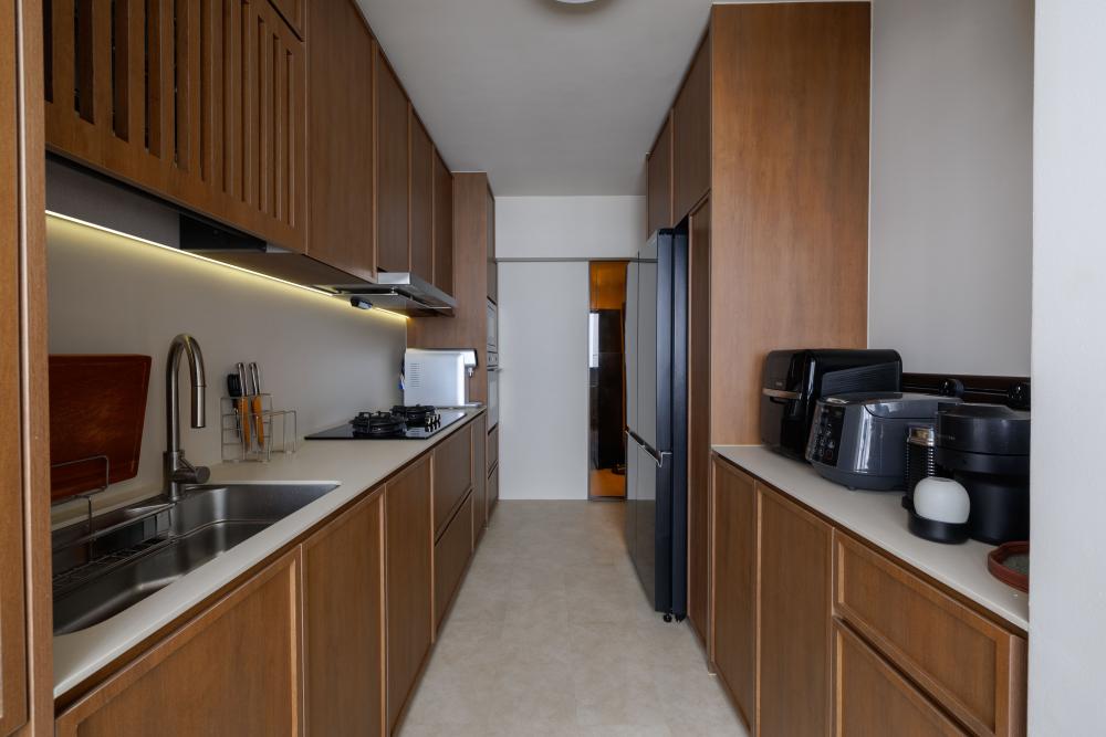 Asian Kitchen with Countertop and Kitchen Island