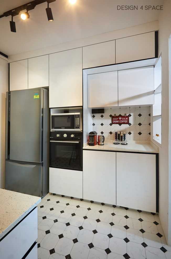 Industrial Kitchen with Homogeneous Tiles and Kitchen Window