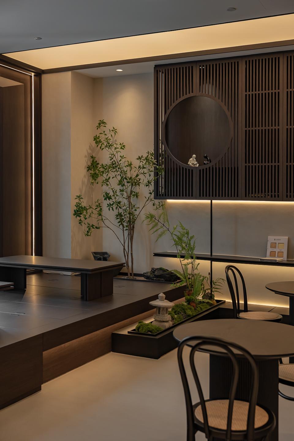 Asian Studio with Feature Wall and Coffee Table