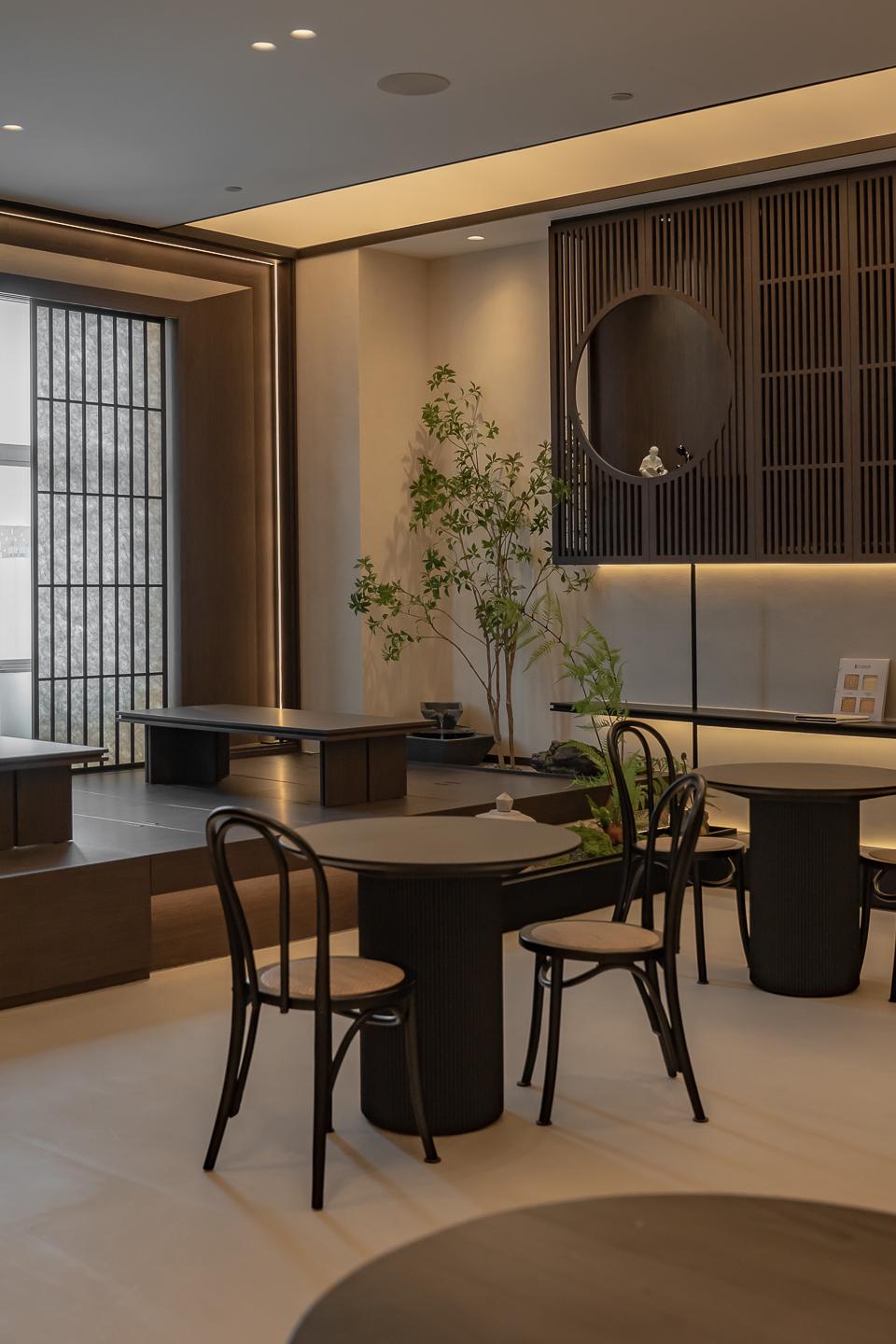 Asian Studio with Feature Wall and Cove Lighting