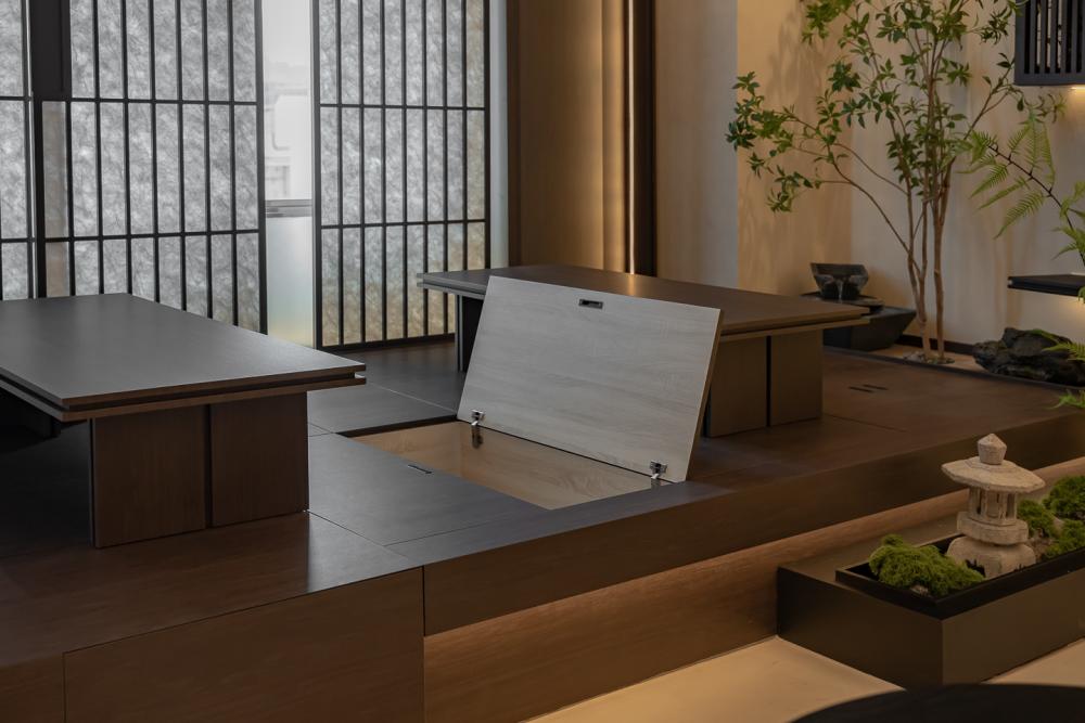 Asian Studio with Bookshelf and Feature Wall