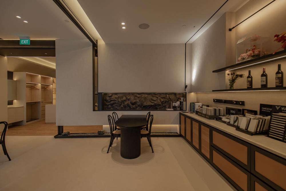 Asian Studio with Bookshelf and Countertop