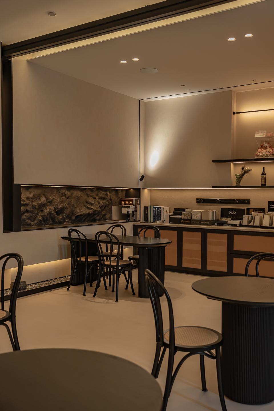 Asian Studio with Feature Wall and Cove Lighting