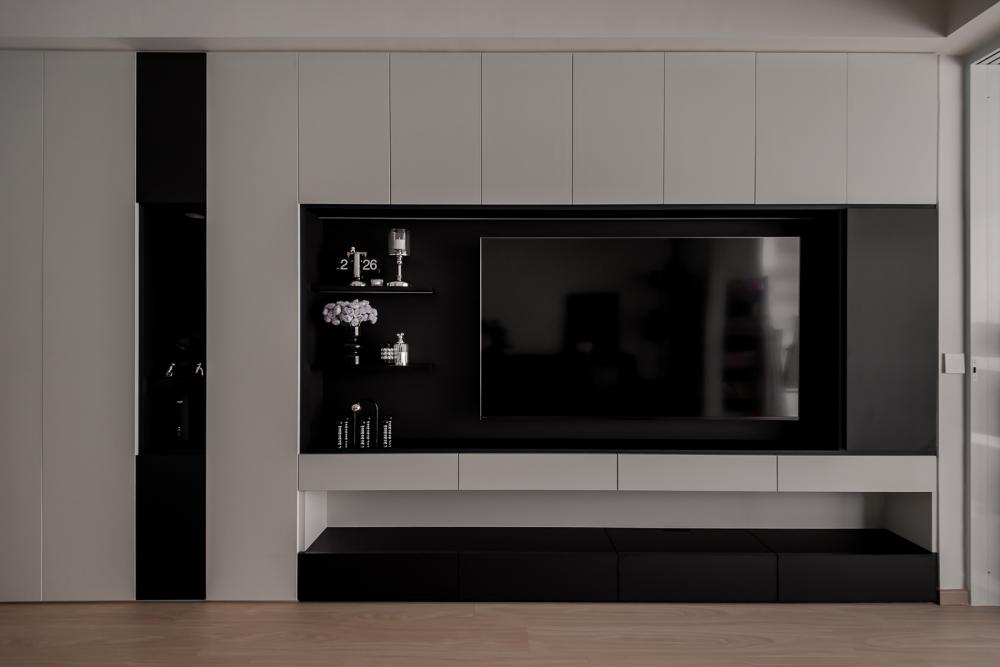 Contemporary Living Room with Bookshelf and Vinyl Flooring