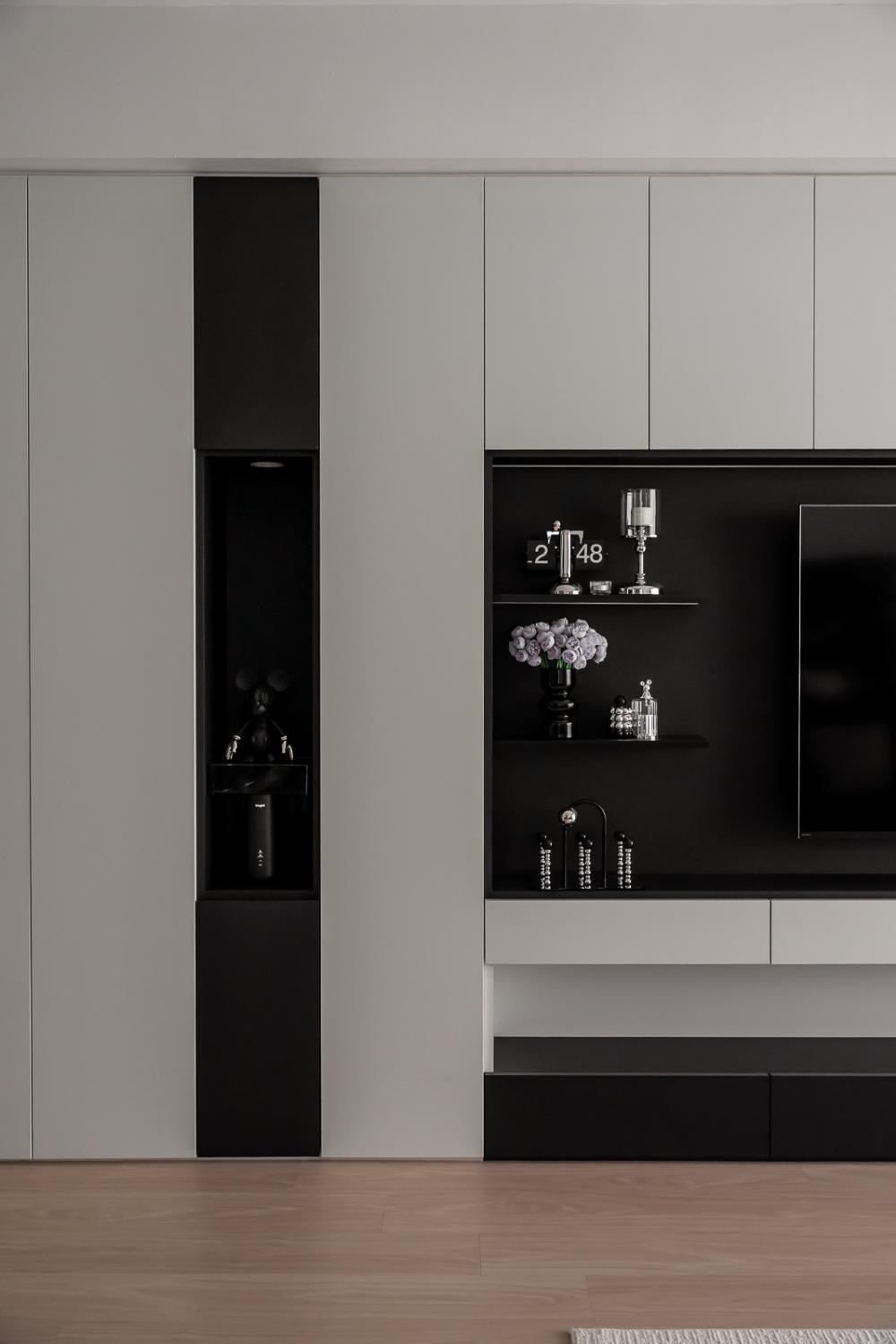 Contemporary Living Room with Bookshelf and Vinyl Flooring