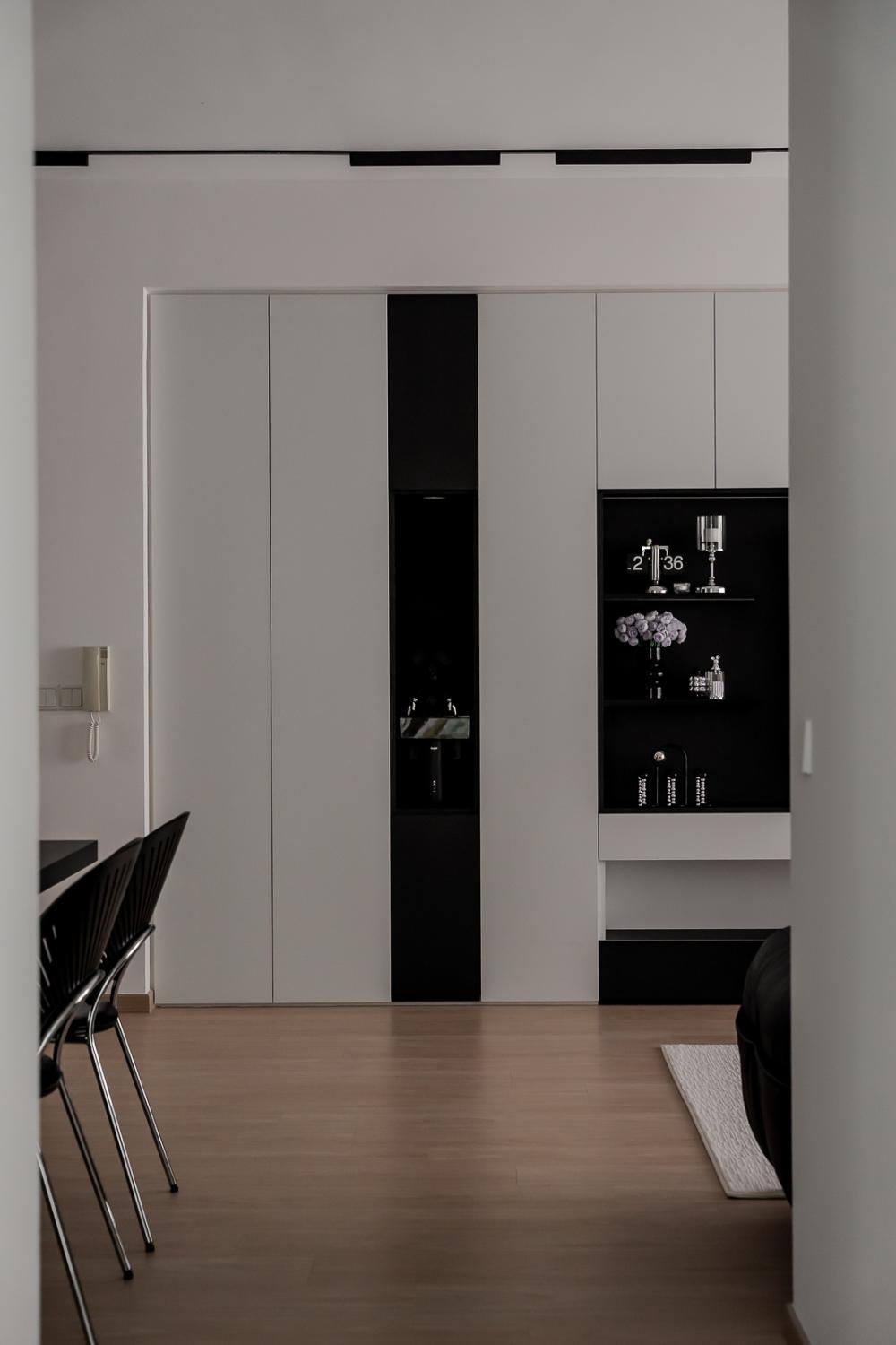 Contemporary Living Room with Bookshelf and Vinyl Flooring