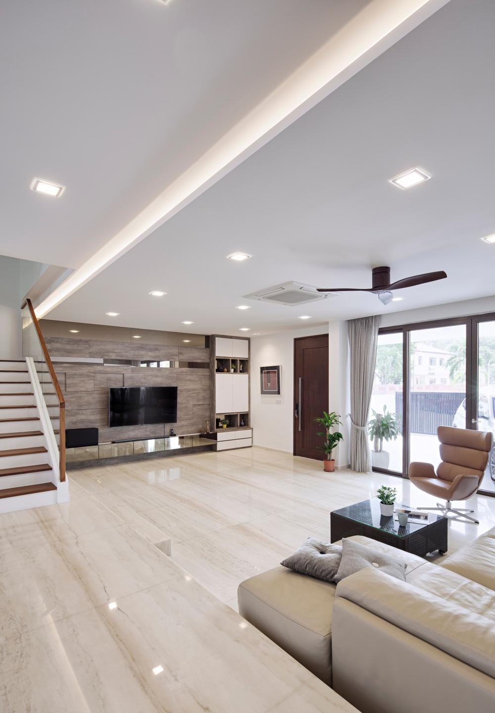 Modern Living Room with TV Console and Feature Wall