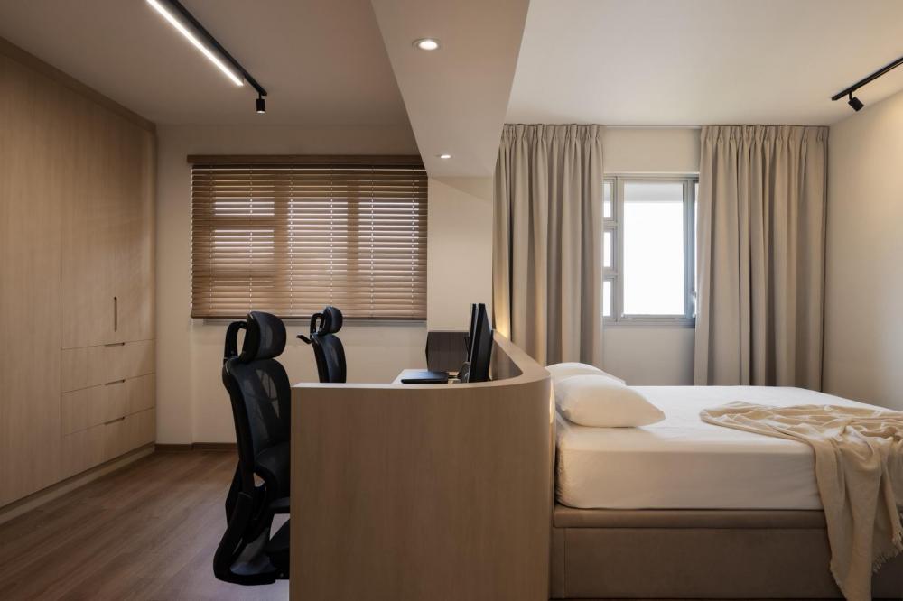 Minimalist Bedroom with Ceiling Light and Wardrobe