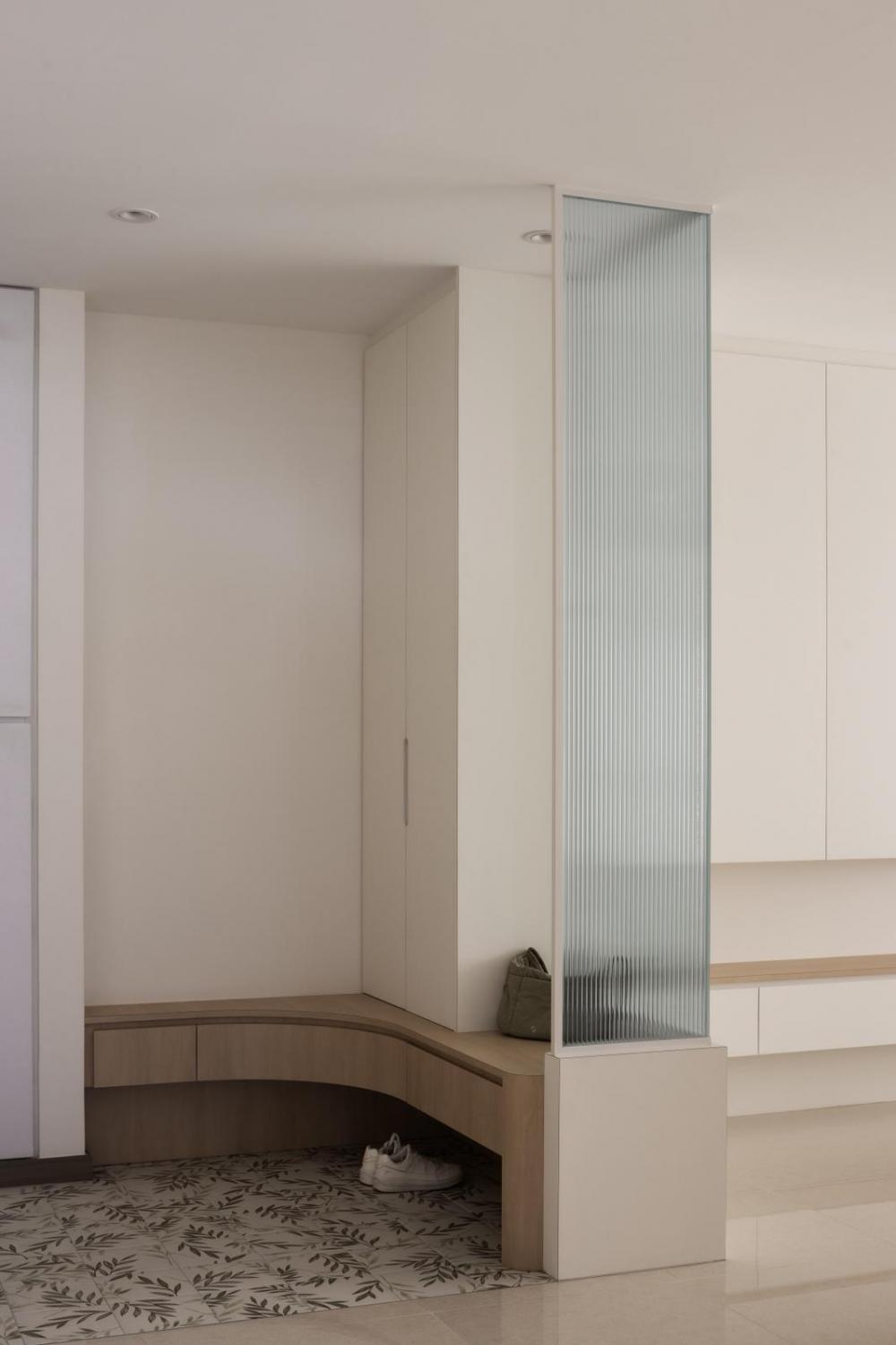 Minimalist Living Room with Shoe Cabinets and Flooring