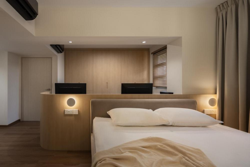 Minimalist Bedroom with Bed and Lighting