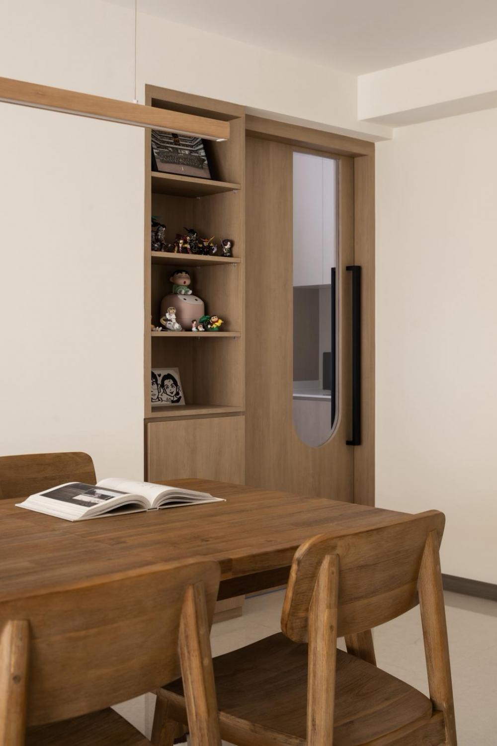 Minimalist Living Room with Dining Table and Display Cabinets