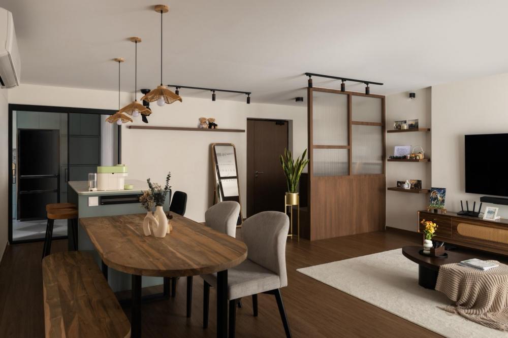 Transitional Living Room with TV Console and TV