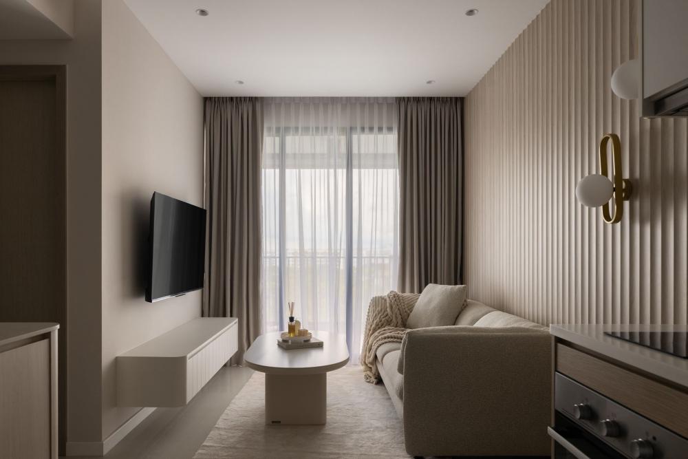 Minimalist Living Room with TV Console and Feature Wall
