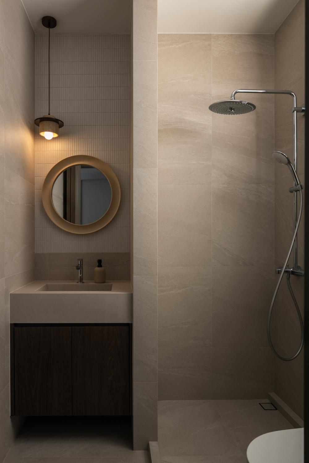 Minimalist Bathroom with Countertop and Mirror