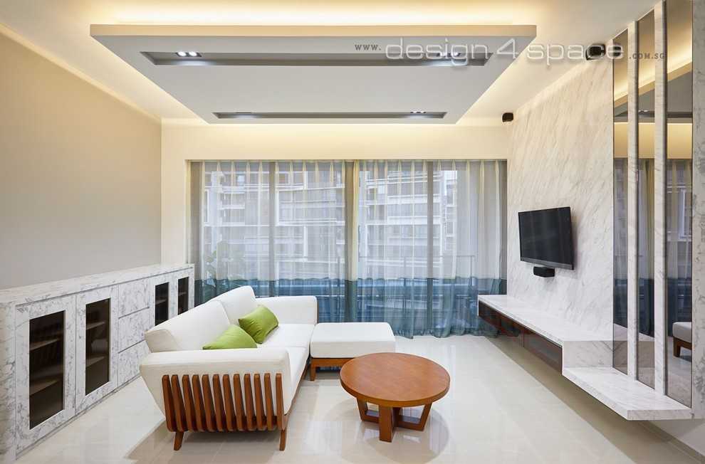 Modern Living Room with Drop Light and Bay Window