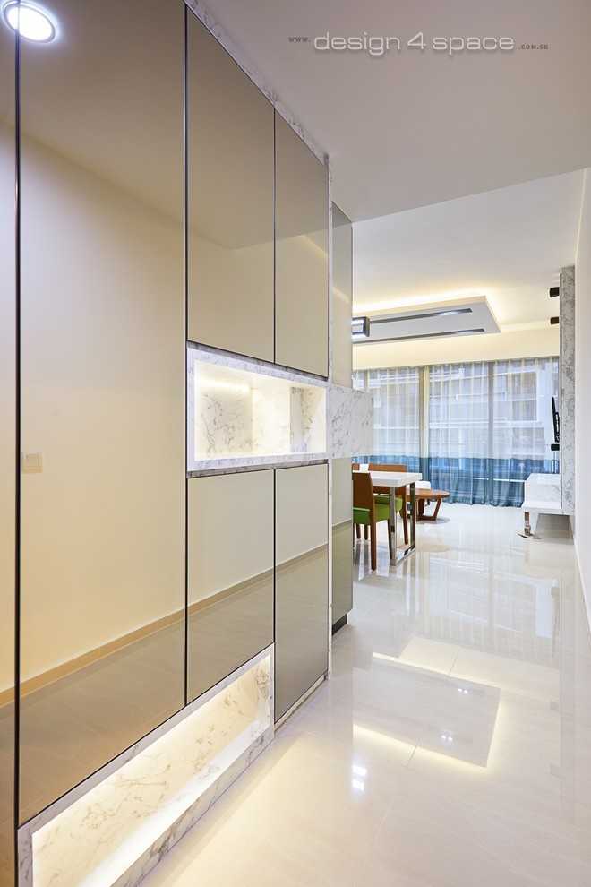 Modern Living Room with Marble Floor and TV Console