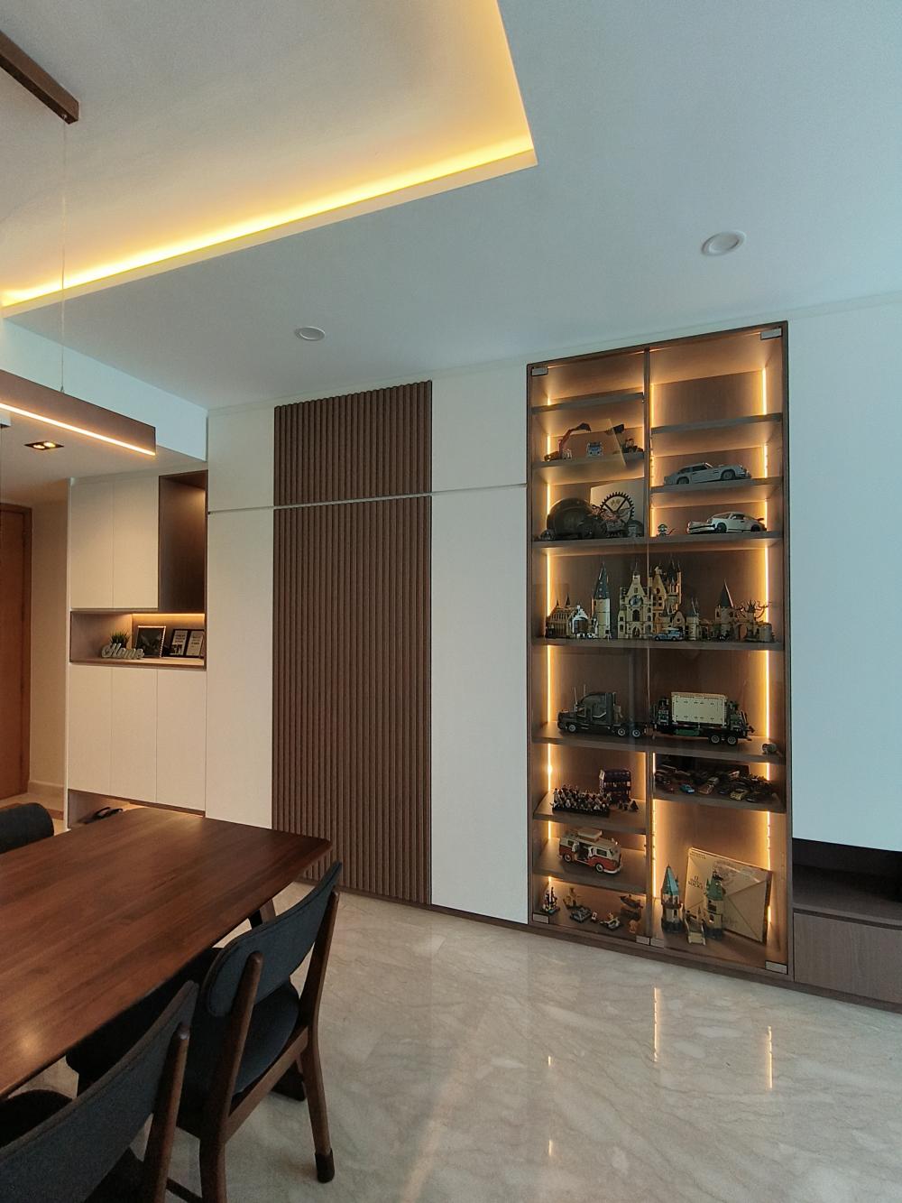 Modern Living Room with Marble Floor and Cove Lighting