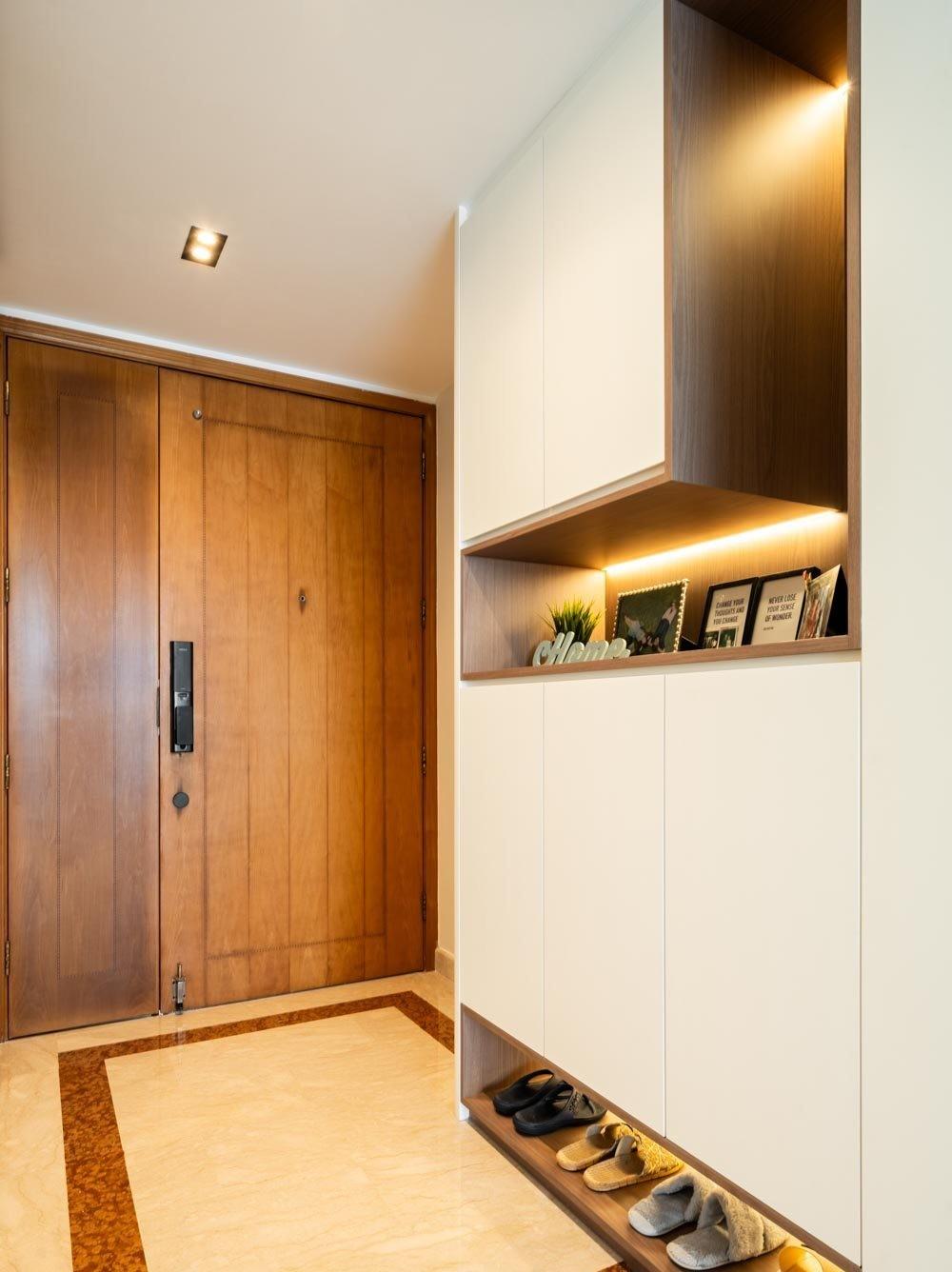 Modern Foyer with Marble Floor and Downlights