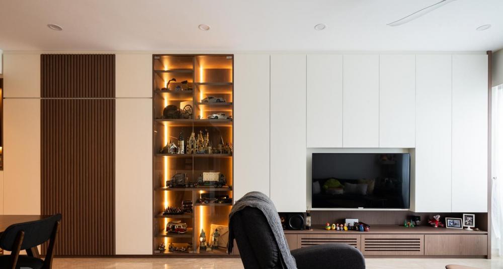Modern Living Room with Marble Floor and TV Console